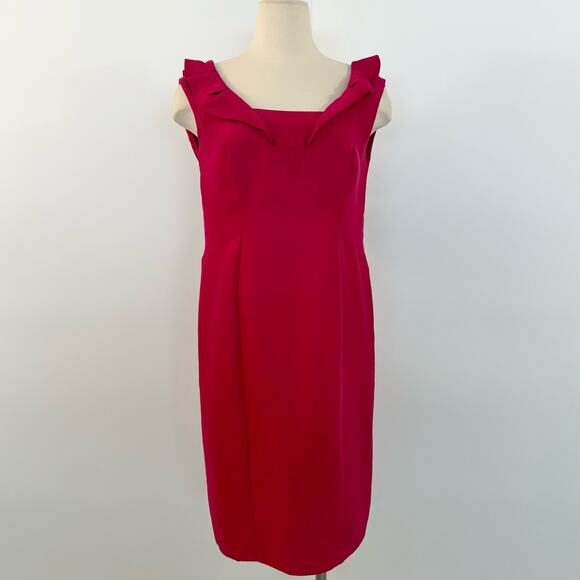 Valentino Silk Sheath Dress Ruffle Raspberry Pink | Fits like Medium - Picture 2 of 13